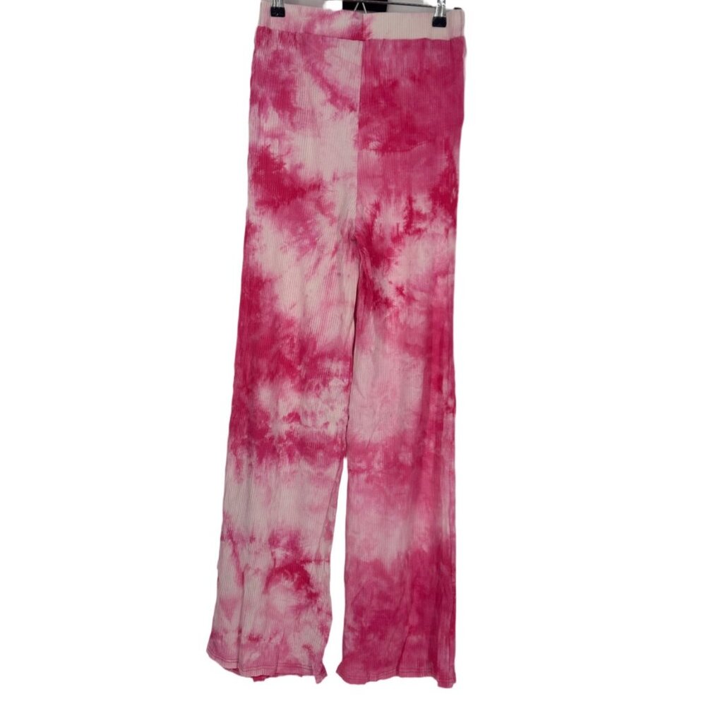 💖 NWT 3 Pc Pink Tie Dye Lounge Set Crop Cami Flare Pants Hoodie L 💖 - Picture 8 of 11